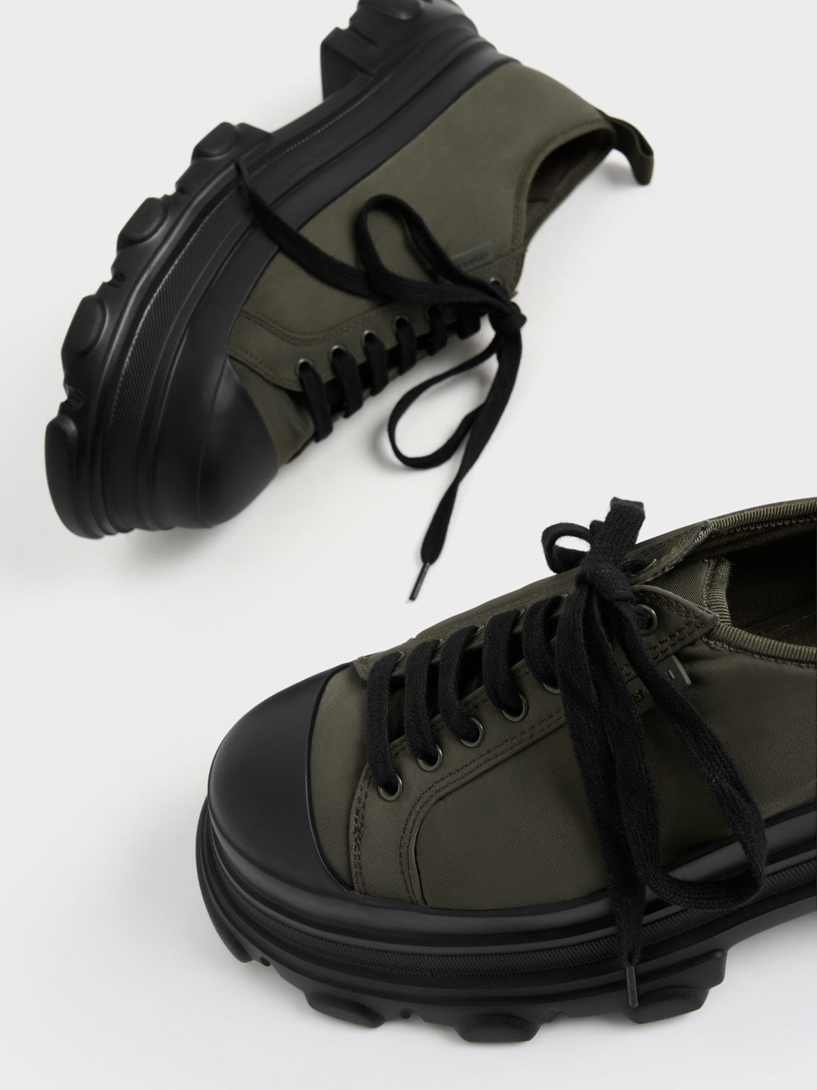 Nylon Chunky Sole Sneakers, Olive, hi-res