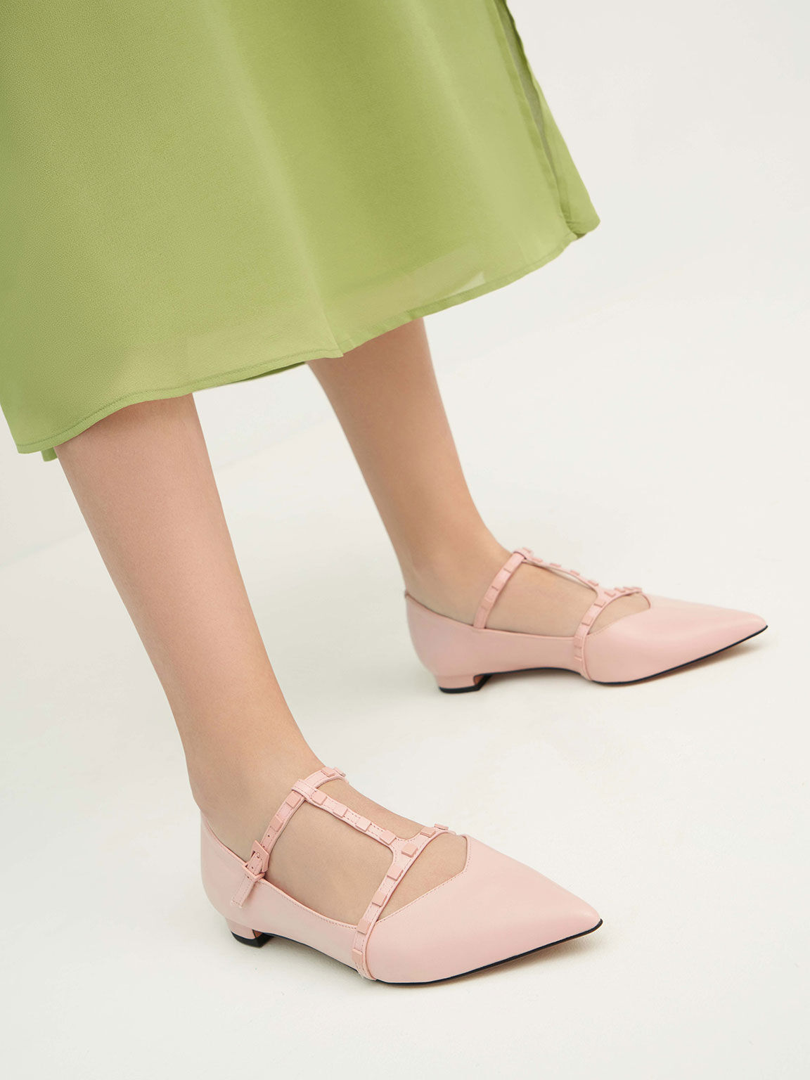 真皮鉚釘瑪莉珍鞋, 粉紅色, hi-res
