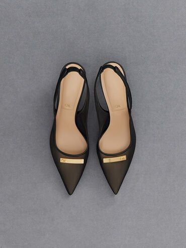 Christie Mesh Pointed-Toe Slingback Pumps, Black Textured, hi-res