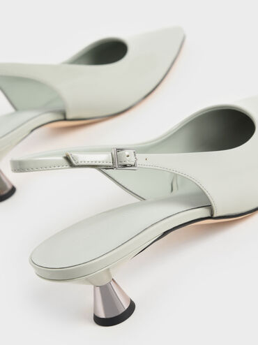 Patent Spool Heel Slingback Pumps, Sage Green, hi-res