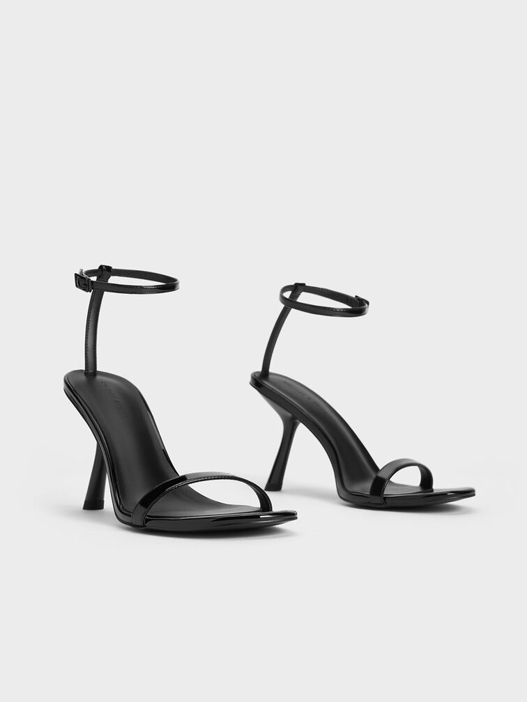 Black Patent Slant-Heel Ankle-Strap Sandals - CHARLES & KEITH MY