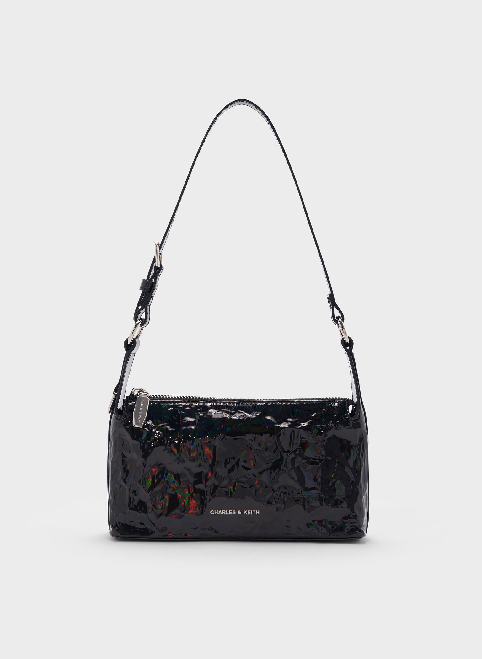 Lark Patent Crinkle-Effect Shoulder Bag, Prism Noir, hi-res