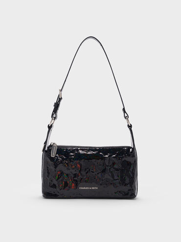 Lark Patent Crinkle-Effect Shoulder Bag, Prism Noir, hi-res
