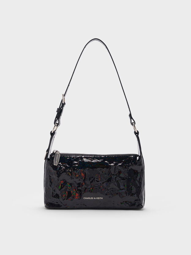 Lark Patent Crinkle-Effect Shoulder Bag, Prism Noir, hi-res