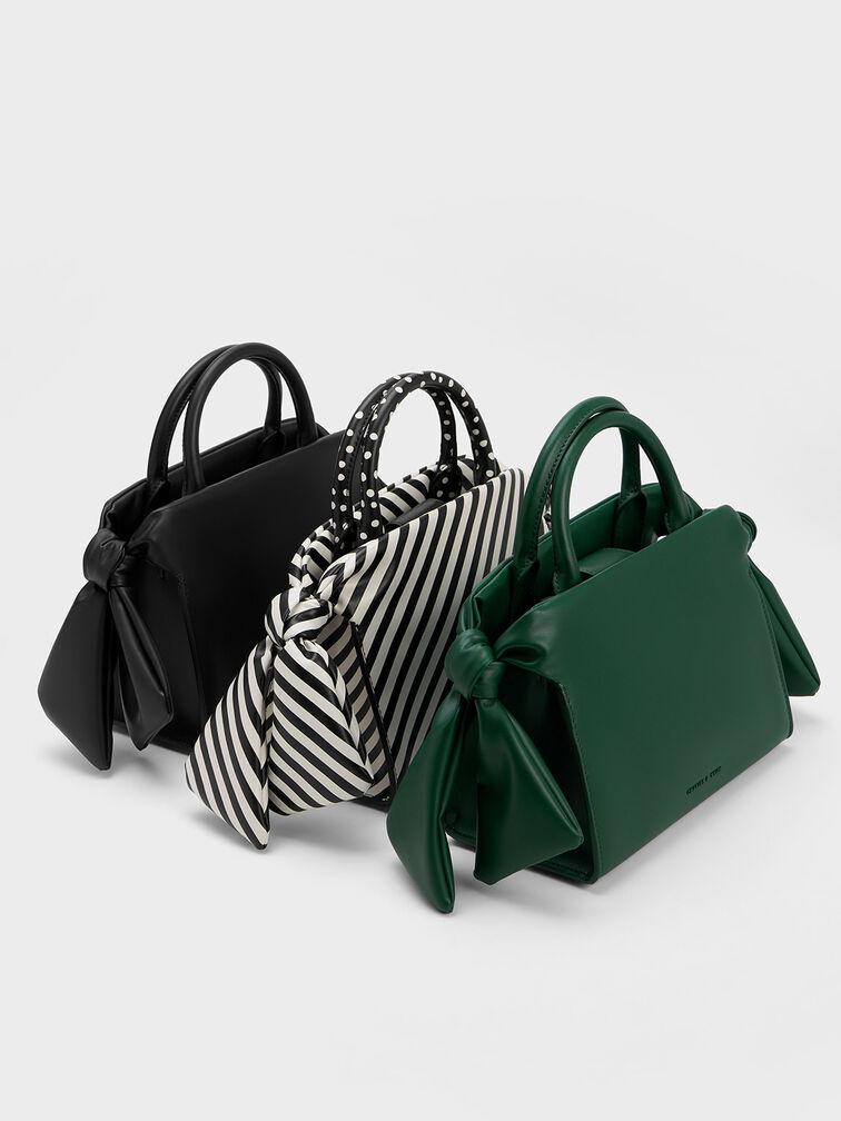 Bow Trapeze Tote Bag, Dark Green, hi-res