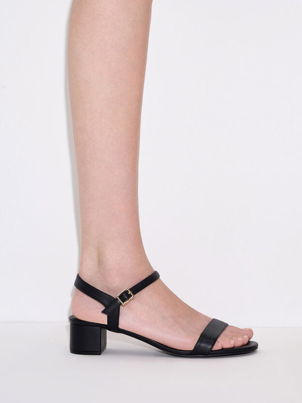 Sandalias con tac&oacute;n de bloque y correa al tobillo, Negro, hi-res
