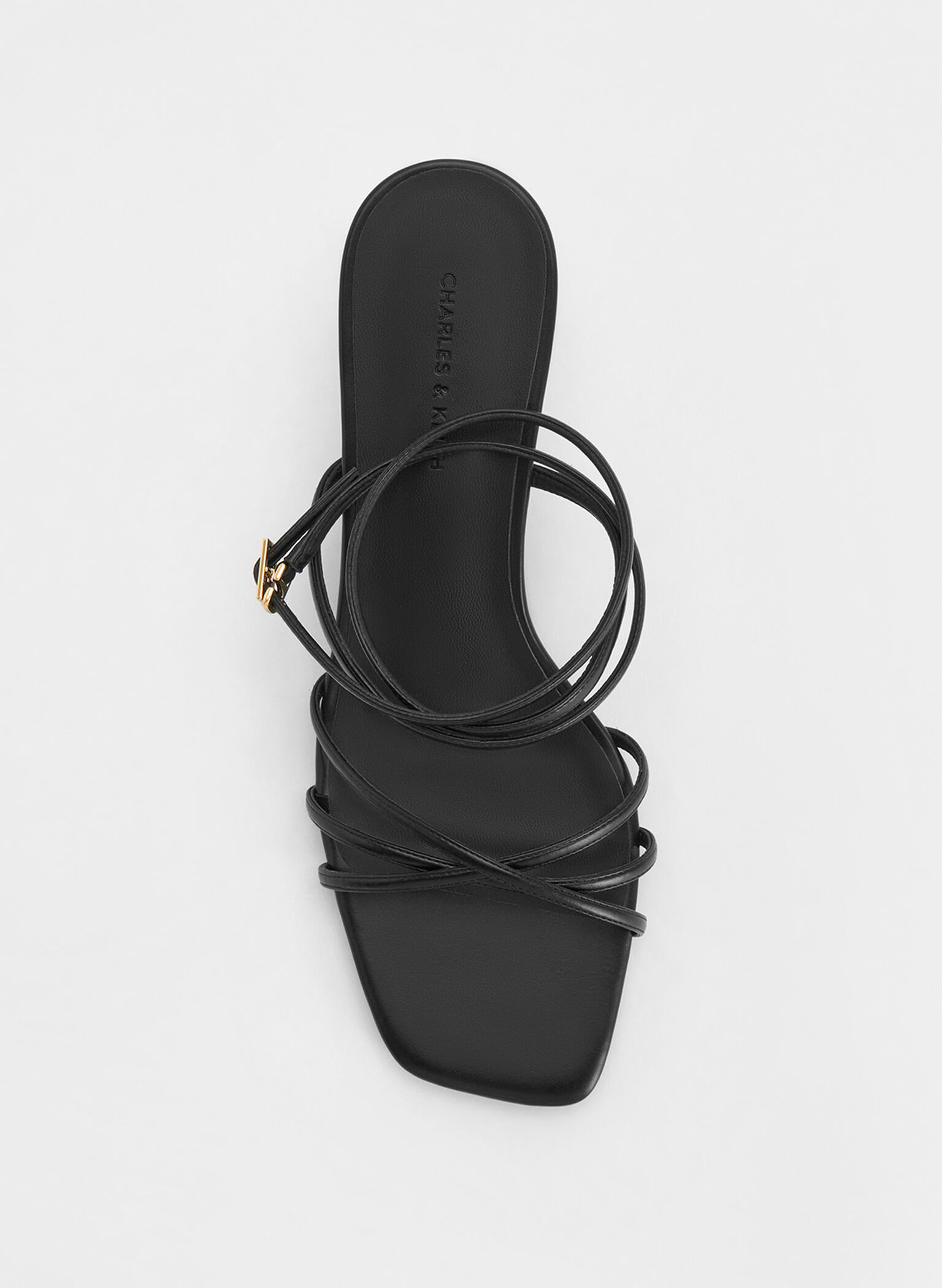 Strappy Ankle-Strap Kitten-Heel Sandals, Black, hi-res