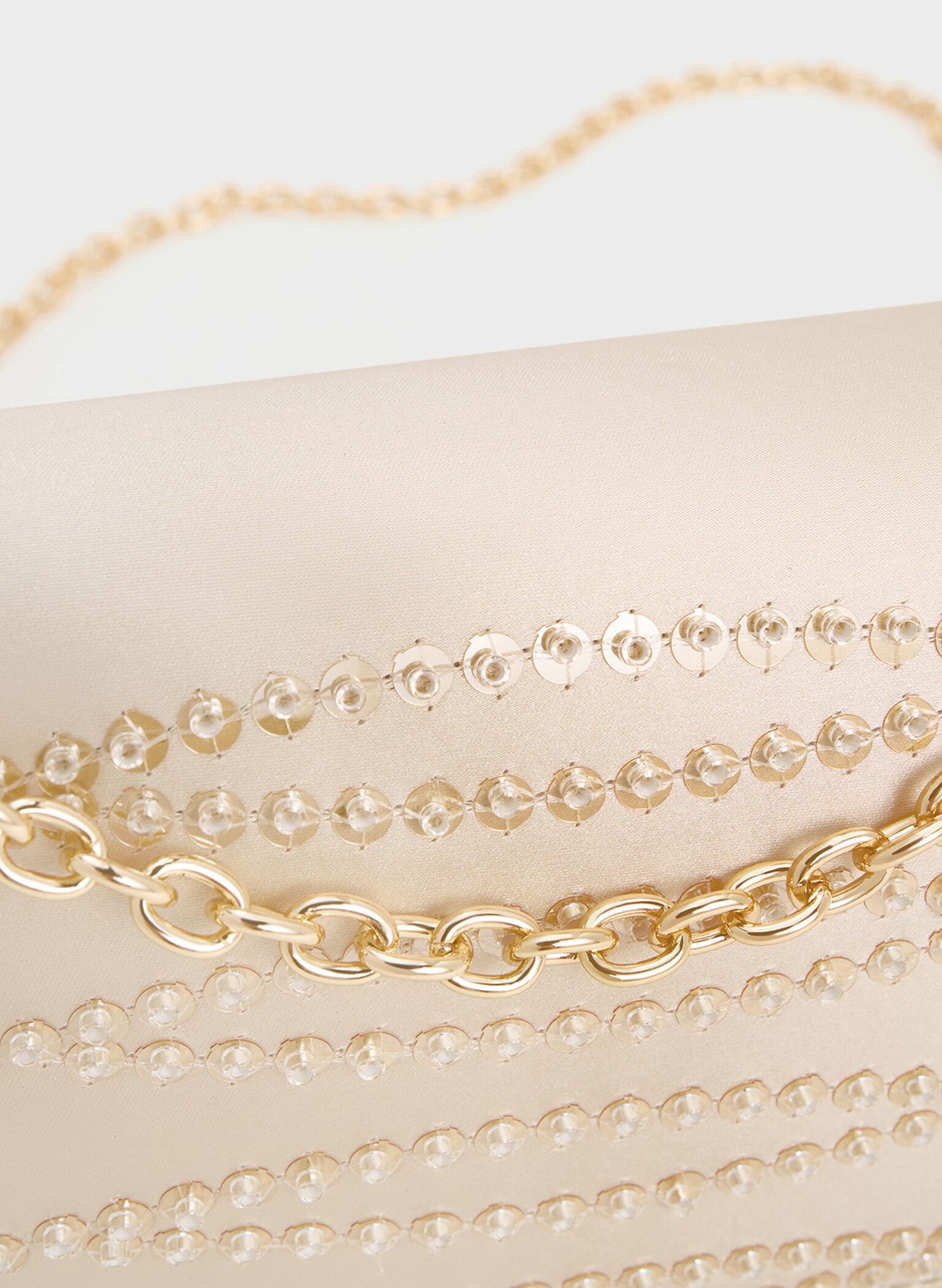 Satin Sequinned Chain-Handle Mini Bag, Light Gold, hi-res