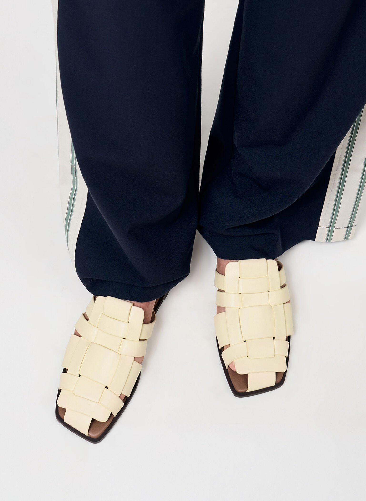 Woven Flat Mules, Chalk, hi-res