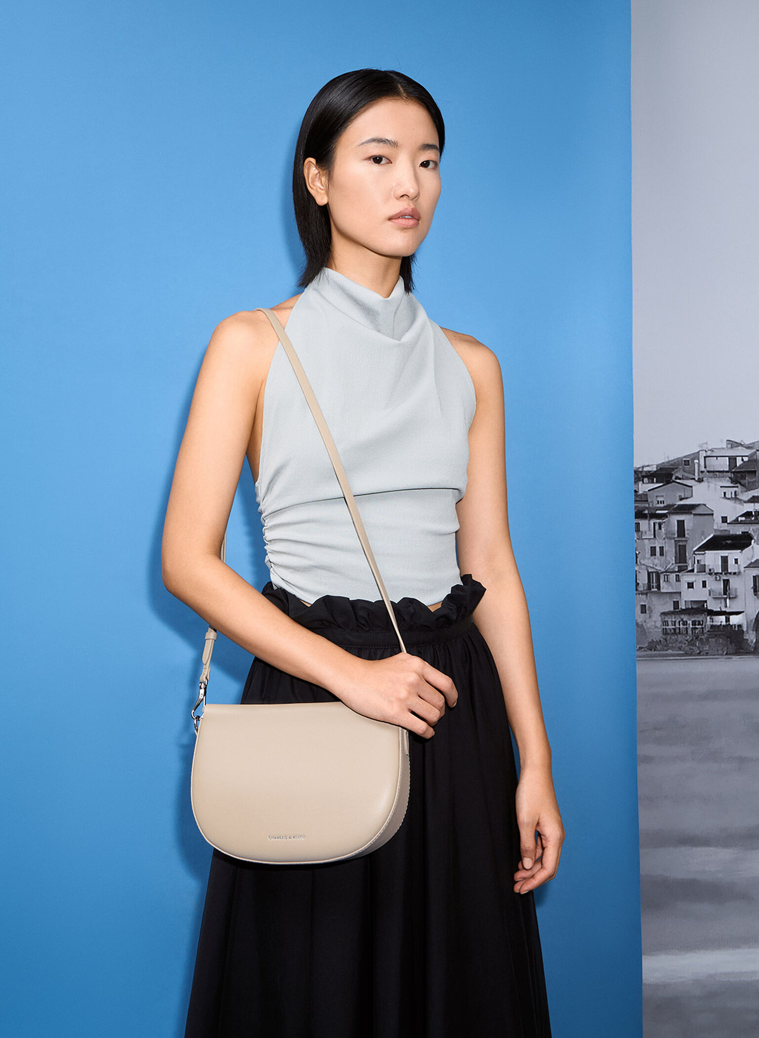 Elora Curved Top Handle Bag, Taupe, hi-res
