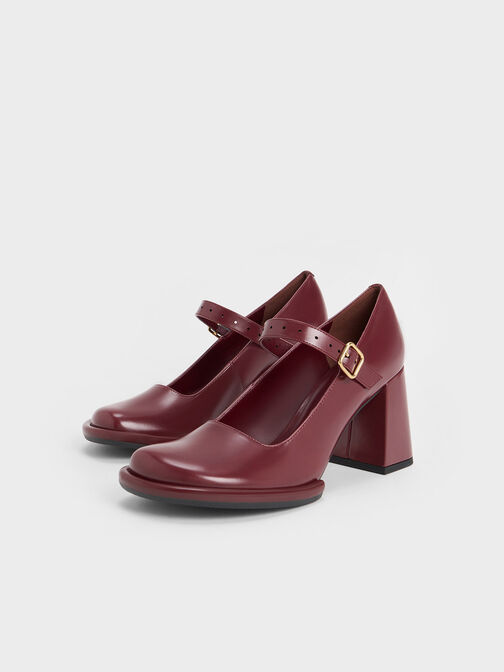 Tubular Mary Jane Pumps, Maroon, hi-res
