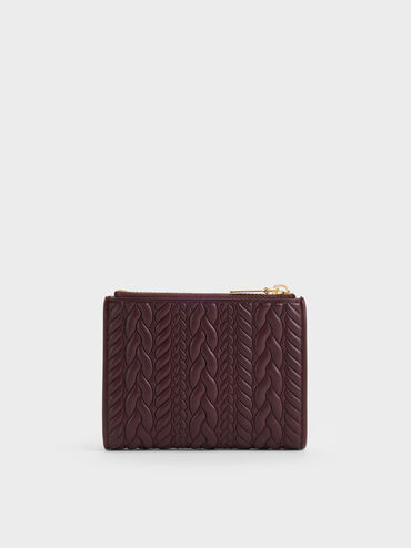 Portefeuille Apolline textur&eacute; &agrave; fermeture zipp&eacute;e, Wineberry Red, hi-res