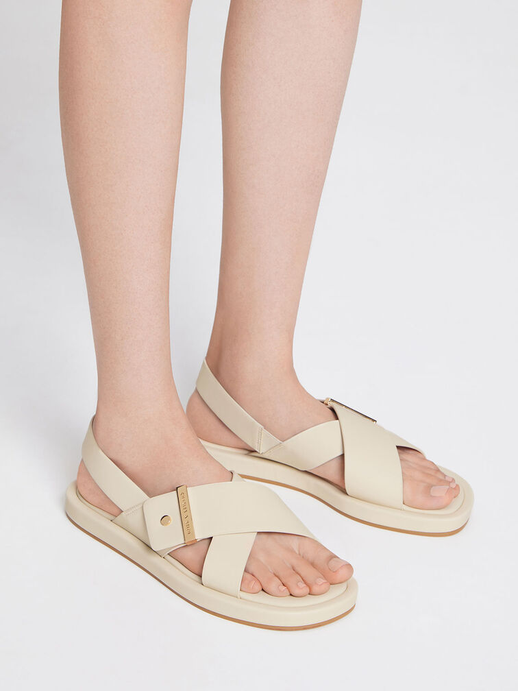 Chalk Crossover Back Strap Sandals - CHARLES & KEITH CA