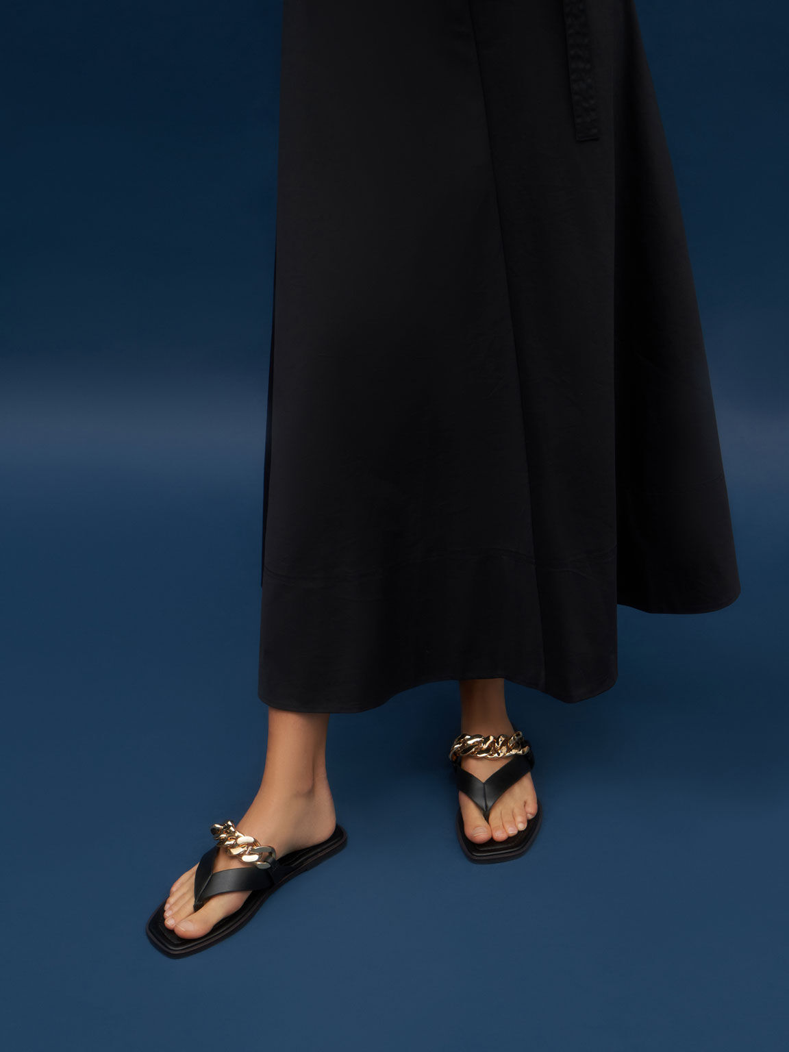 Chain Strap Thong Sandals, Black, hi-res