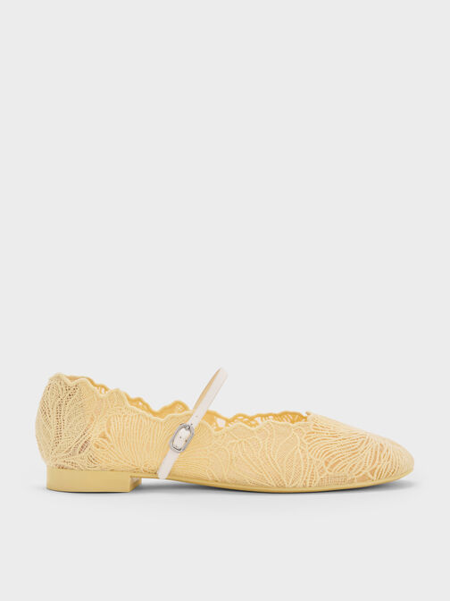 Crochet Floral Mary Jane Flats, Yellow, hi-res