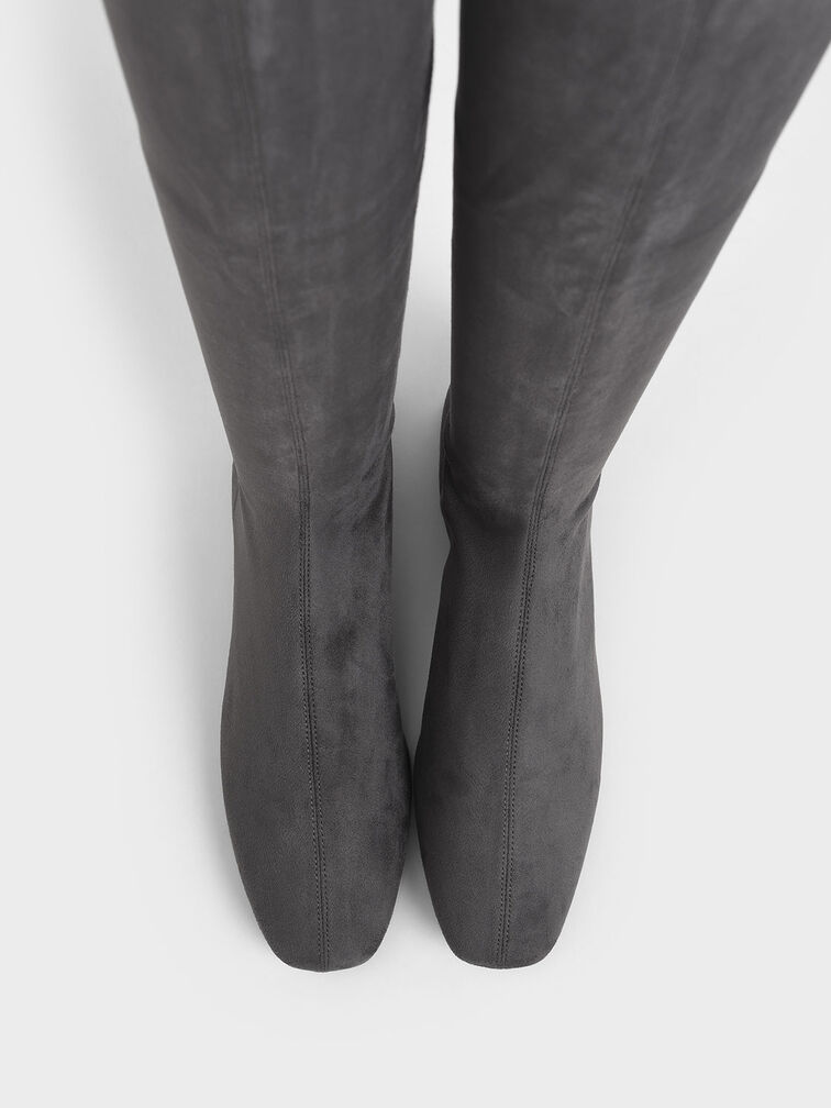 Textured Thigh High Boots, Dark Grey, hi-res
