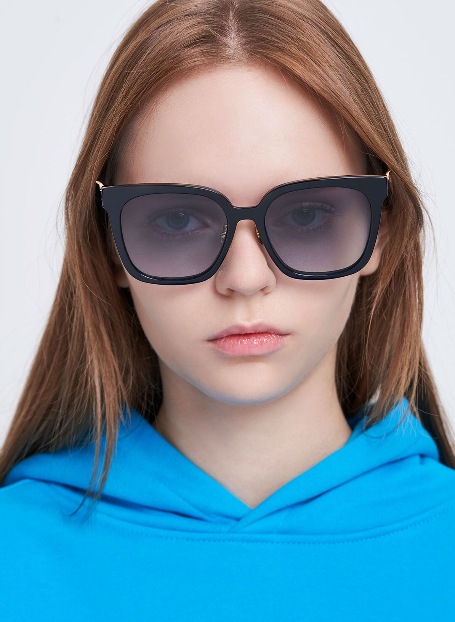 Gafas de sol cuadradas de acetato con alambre abierto, Negro, hi-res