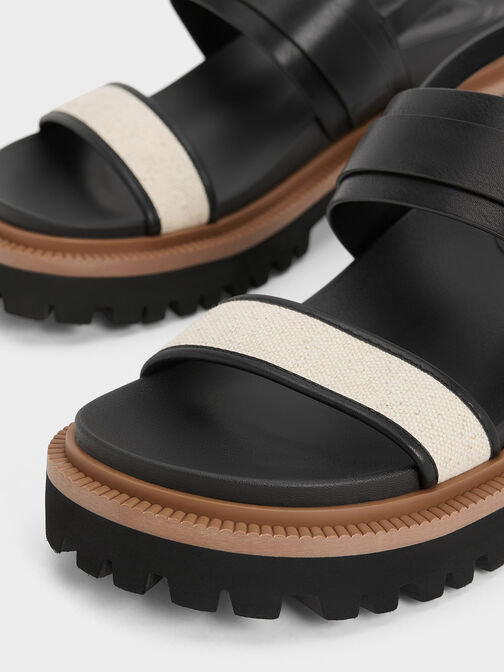 Buckled Platform Slingback Sandals, Black, hi-res