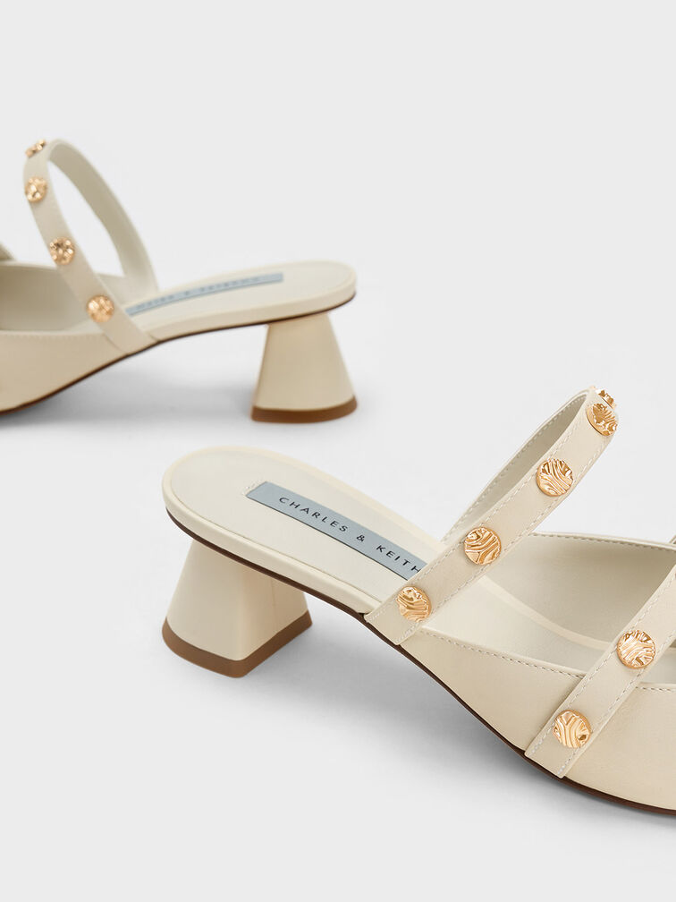 Studded Trapeze Heel Mules, Chalk, hi-res