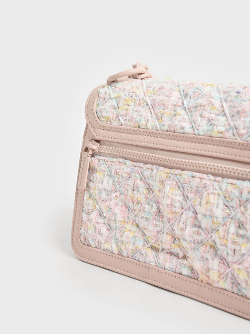 Micaela Tweed Quilted Chain Bag, Light Pink, hi-res