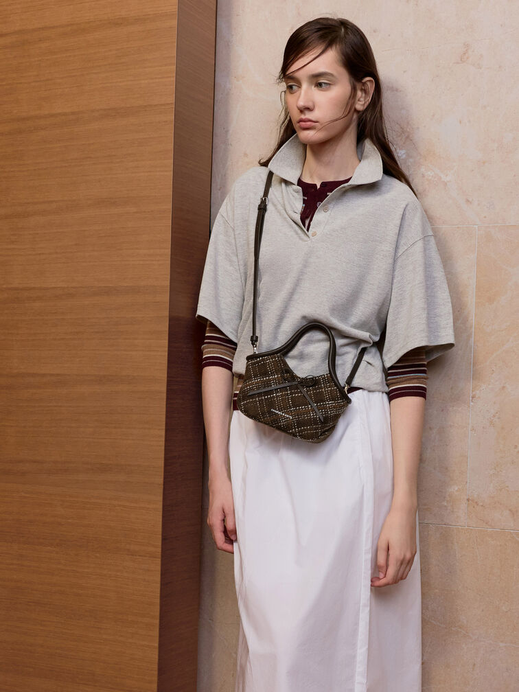Hazel Checkered Bow Tubular Top Handle Bag, Multi, hi-res