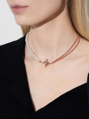 Estelle Star & Pearl Choker Necklace, Rose Gold, hi-res