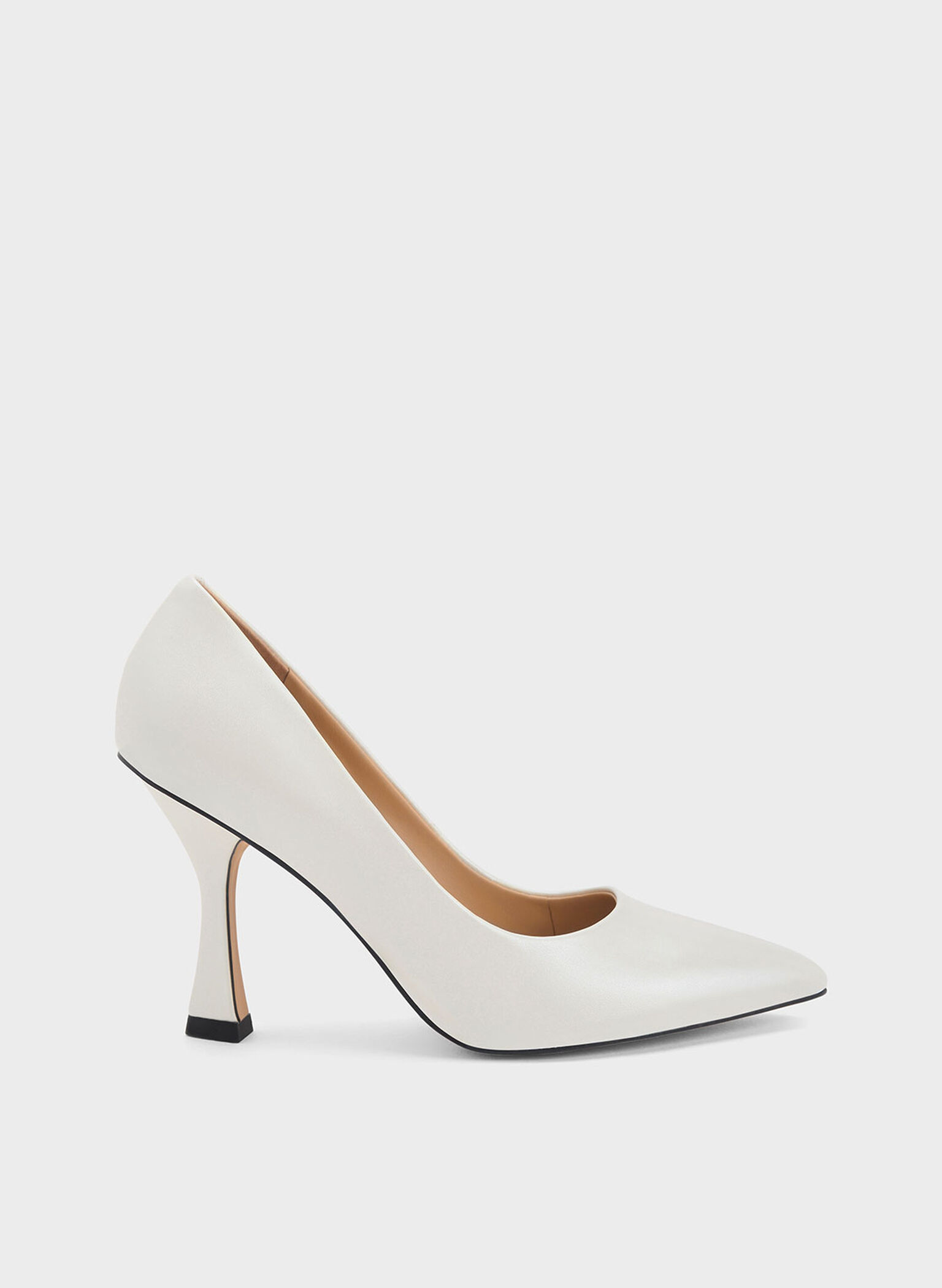 White Leather Flare Heel Pumps - CHARLES & KEITH US