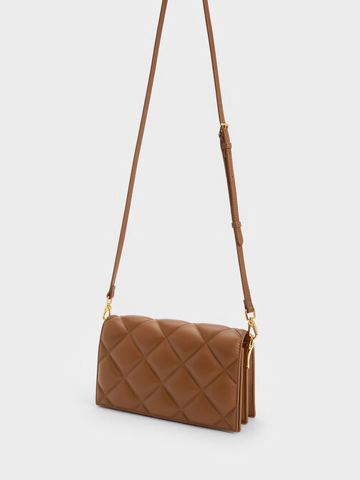 Alcott Scarf Handle Quilted Clutch, Chocolate, hi-res