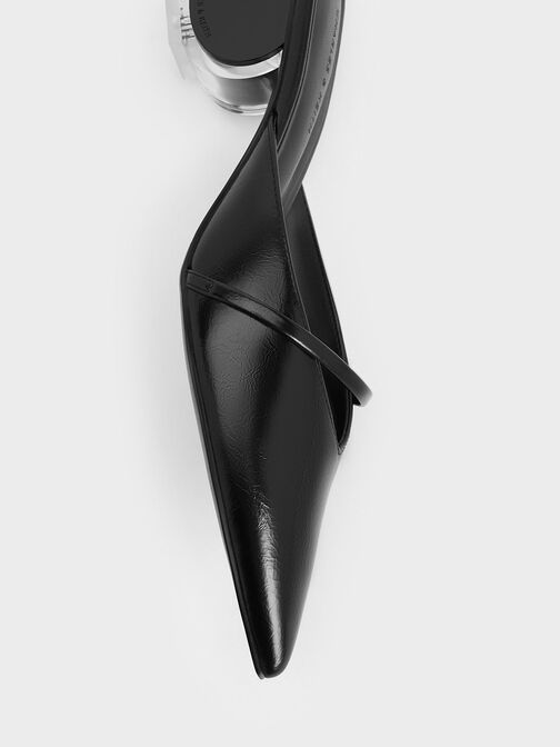 Crinkle-Effect Sculptural-Heel Pointed-Toe Mules, Black, hi-res