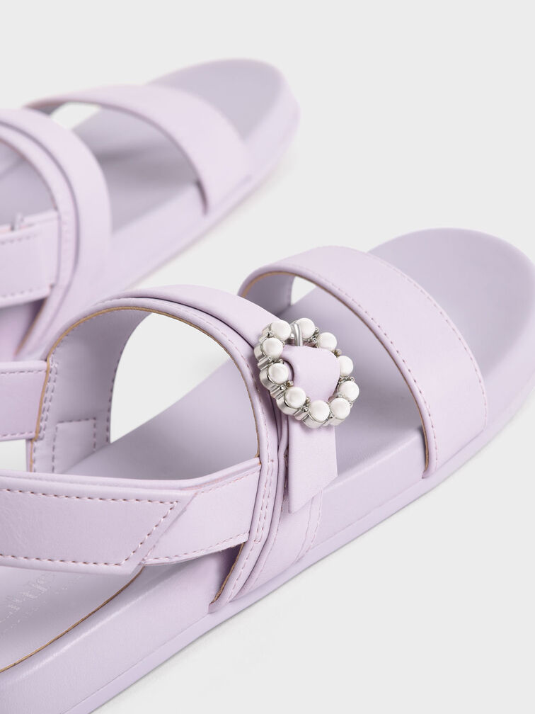 Girls' Bead-Embellished Back-Strap Sandals, Lilac, hi-res