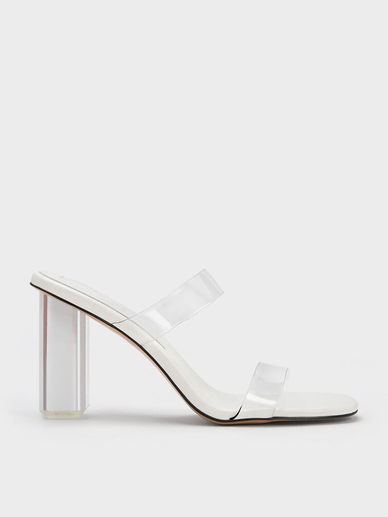 Fia Geometric Heel Mules, White, hi-res