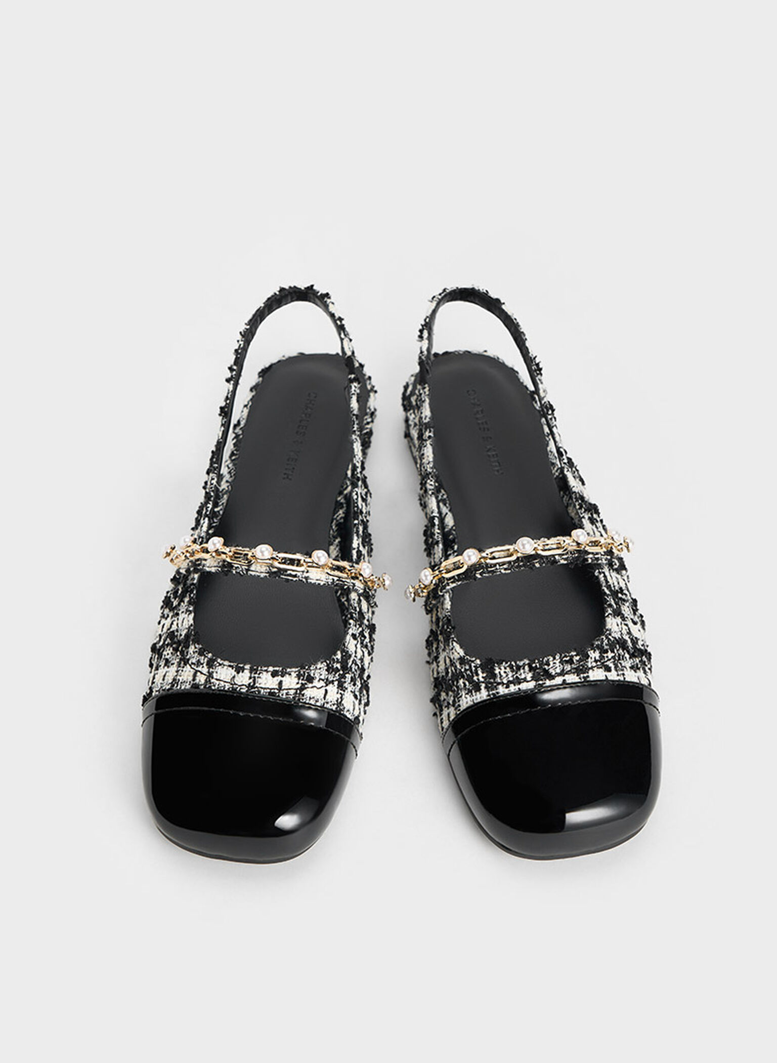 Rio Tweed Beaded Chain-Link Slingback Flats, Black Textured, hi-res