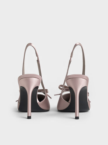 Recycled Polyester Bow Pointed-Toe Slingback Pumps, Mauve, hi-res