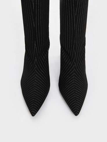 Devon Metallic Striped Blade-Heel Ankle Boots, Dark Grey, hi-res