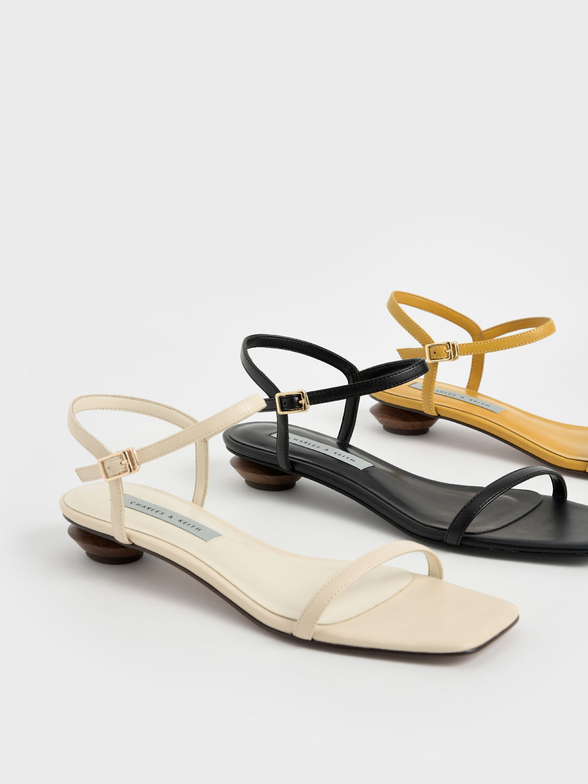 Sculptural Heel Ankle Strap Sandals, Black, hi-res