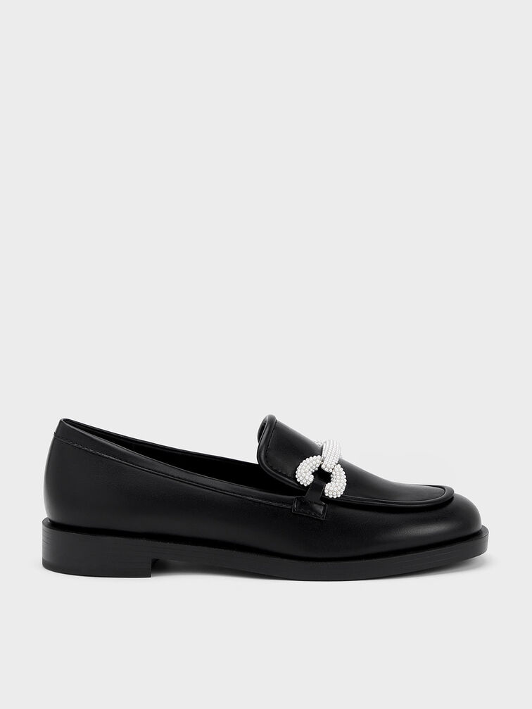 Beaded Strap Loafers, Black, hi-res