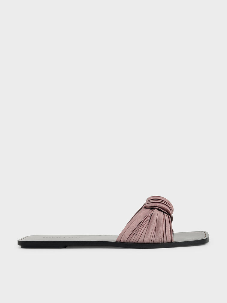 Pleated Fabric Knotted Slide Sandals, Mauve, hi-res