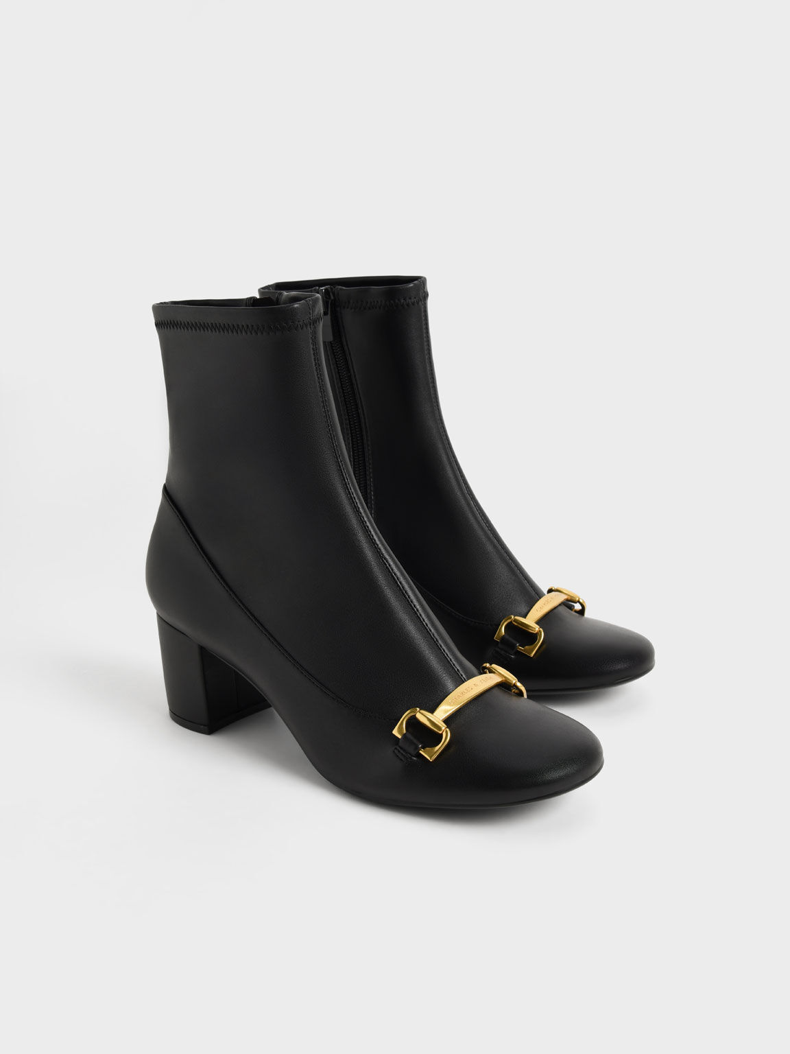 Metallic Accent Ankle Boots, Black, hi-res