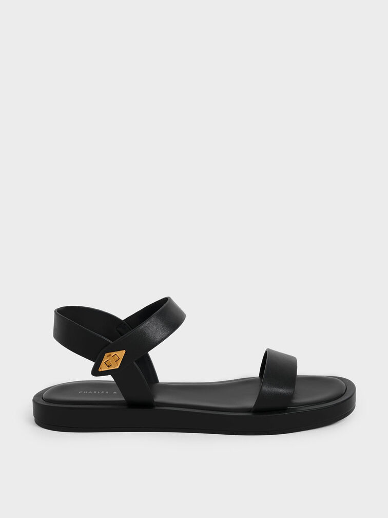 Back Strap Sandals, Black, hi-res