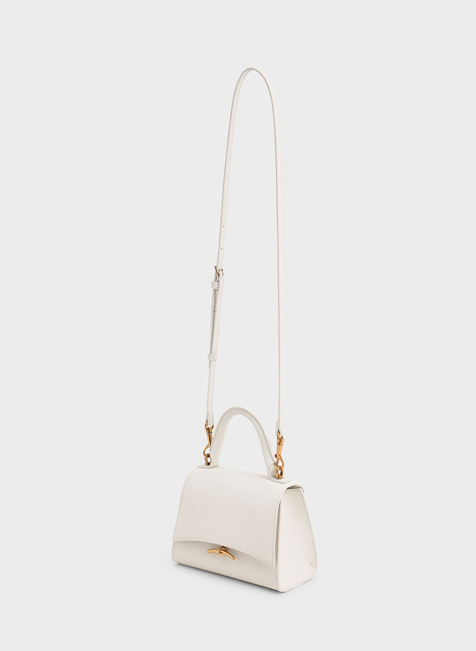 Cream Huxley Metallic Push-Lock Top Handle Bag - CHARLES & KEITH US