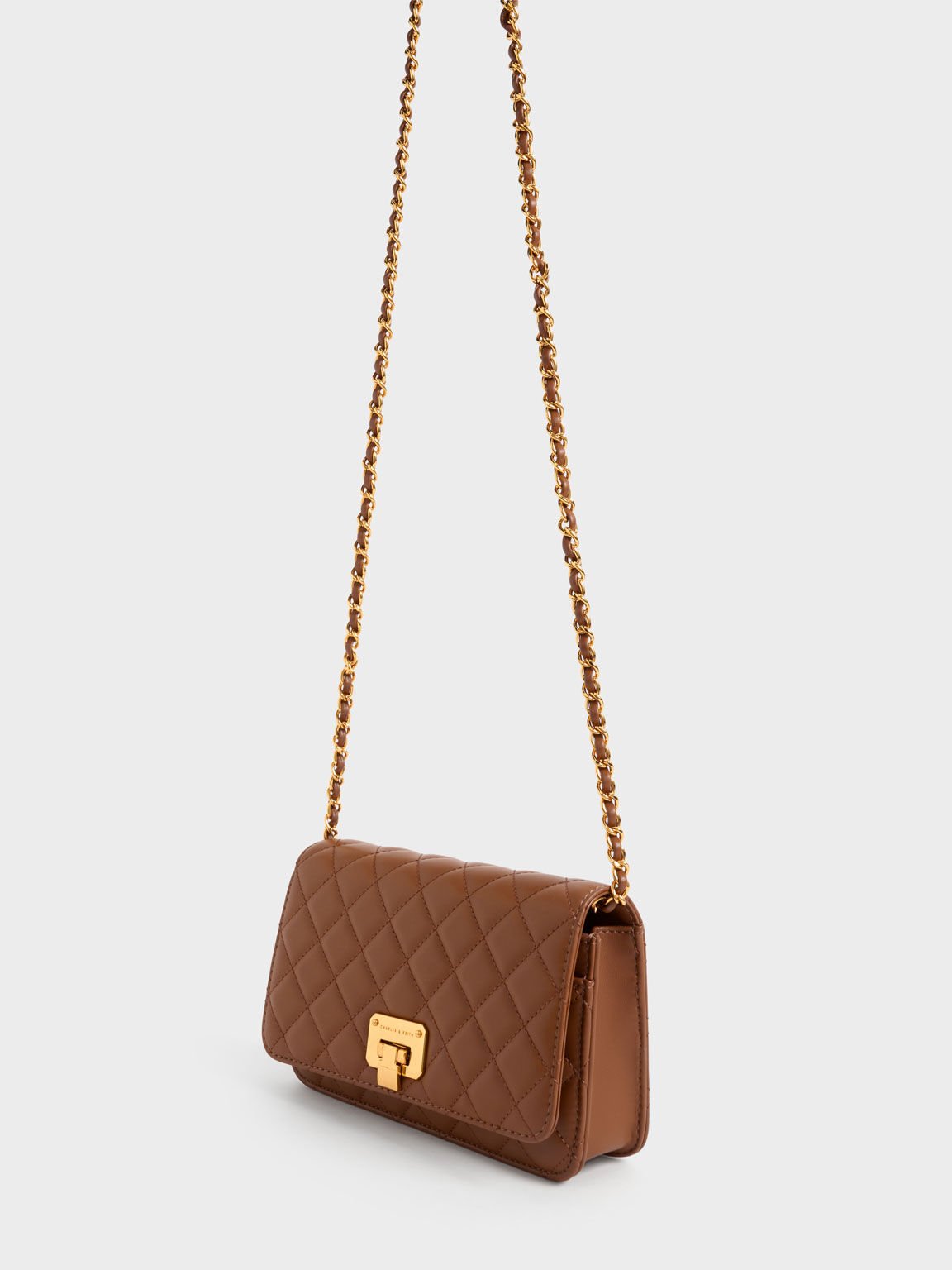 Quilted Push-Lock Clutch, Chocolate, hi-res