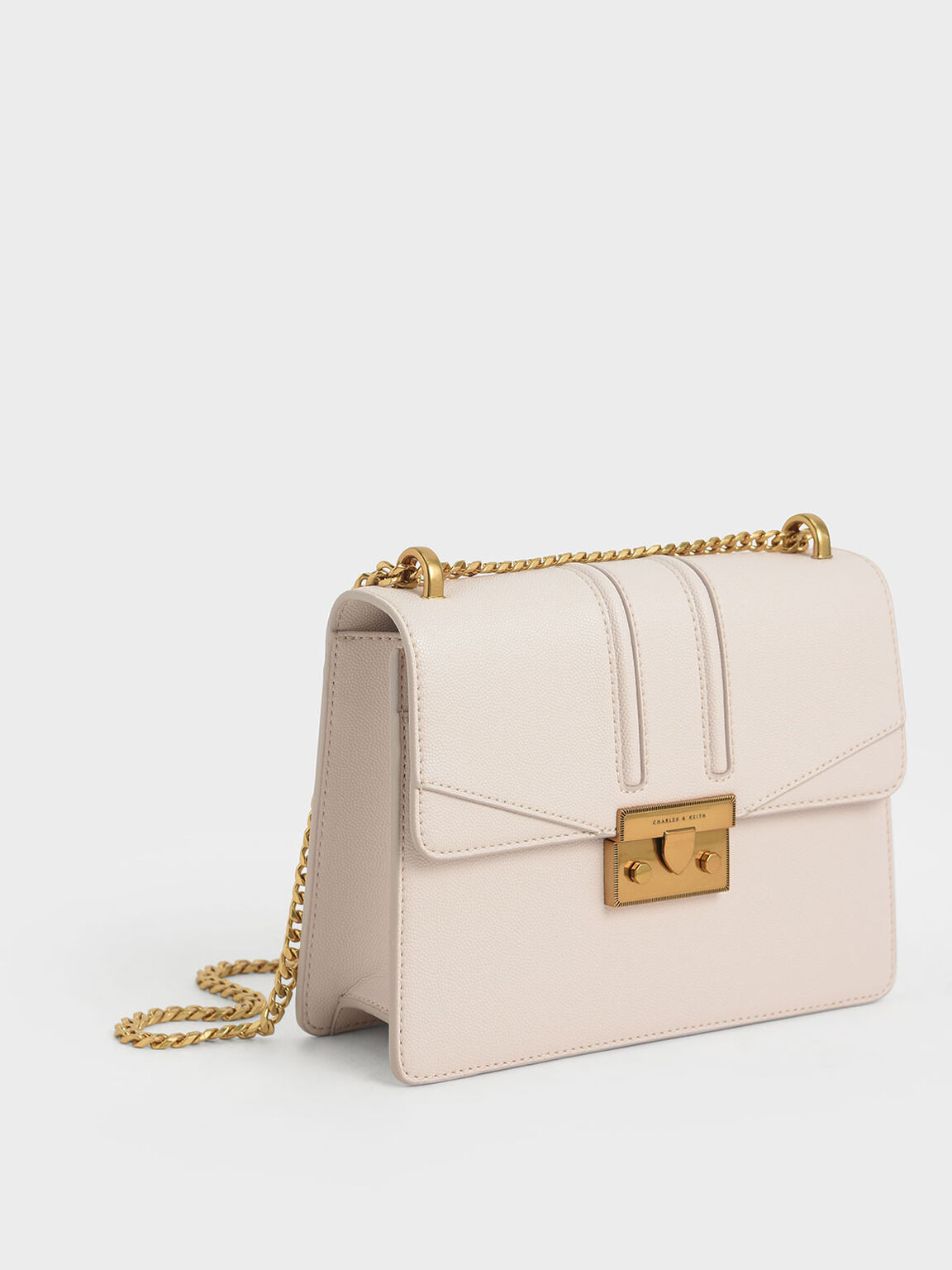 Metallic Push-Lock Shoulder Bag, Pink, hi-res