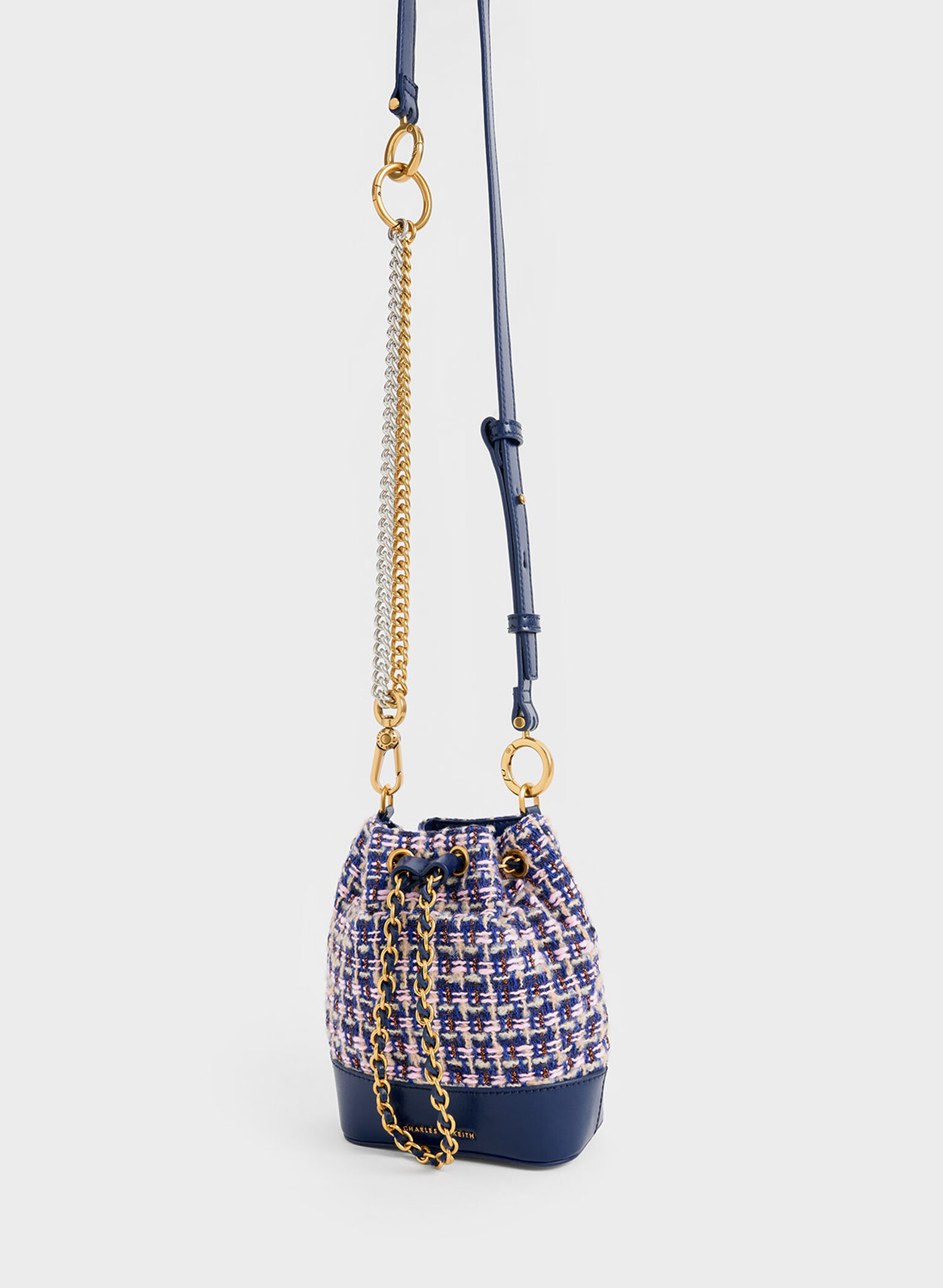 Navy Dancer Tweed Drawstring Bucket Bag CHARLES & KEITH US