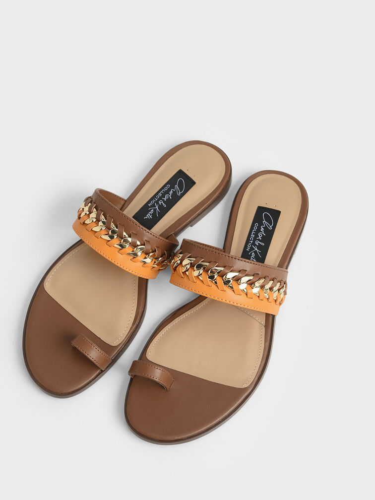 Leather Chain-Link Toe Loop Sandals, Multi, hi-res