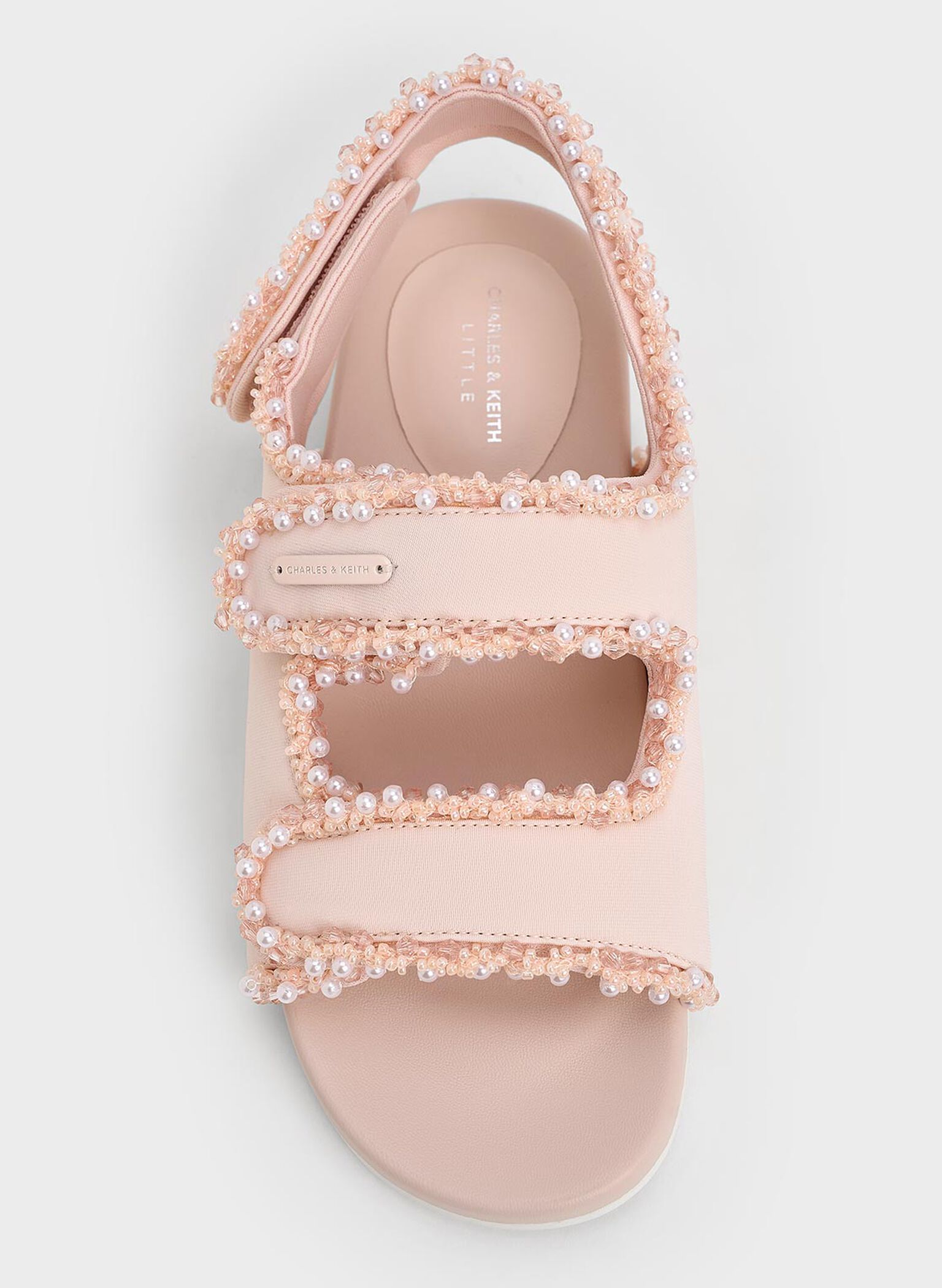 Girls' Elastane Pearl-Embellished Flatform Sandals, Light Pink, hi-res
