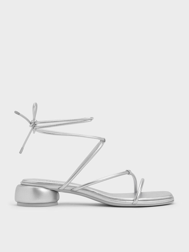 Strappy Tie-Around Sandals, Silver, hi-res