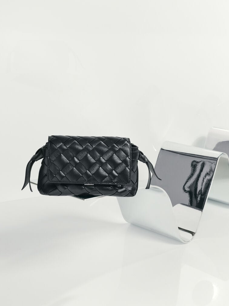 Bolsa transversal Ivette Woven, Preto, hi-res