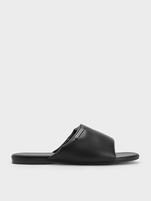 Puffy Wide-Strap Slide Sandals, Black, hi-res