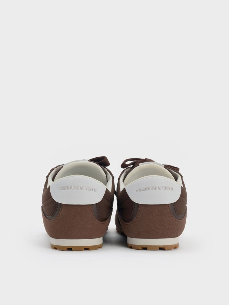 Nylon Contrast-Panel Lace-Up Sneakers, Dark Brown Textured, hi-res