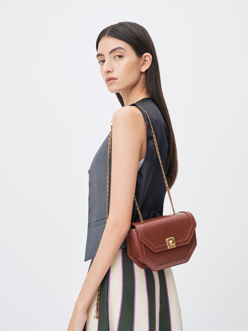 Avis Geometric Shoulder Bag, Chocolate, hi-res